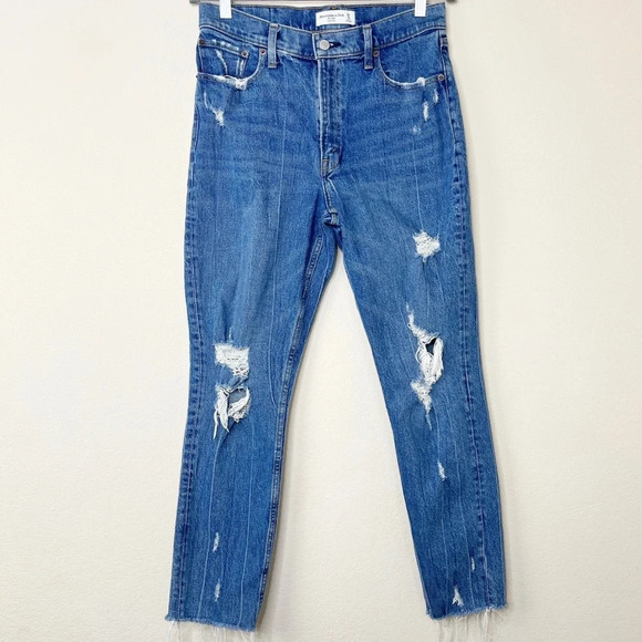 Abercrombie & Fitch The Mom High Rise Jeans Distressed Long - Picture 2 of 12